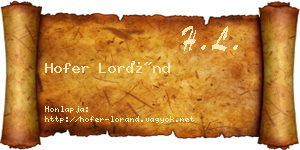 Hofer Loránd névjegykártya