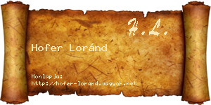 Hofer Loránd névjegykártya